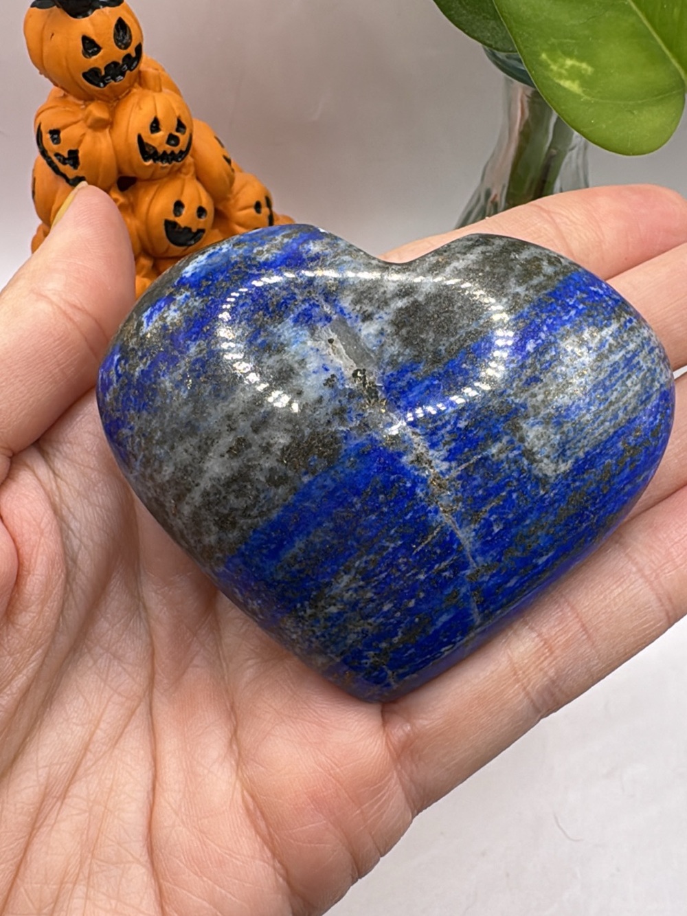 Polished Lapis Lazuli Heart Stone - Blue and Gray Decorative Accent